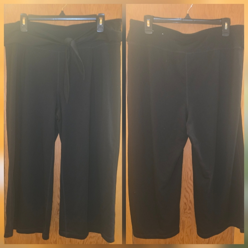 New no tags xersion womens large loose fit tie top black cropped pants